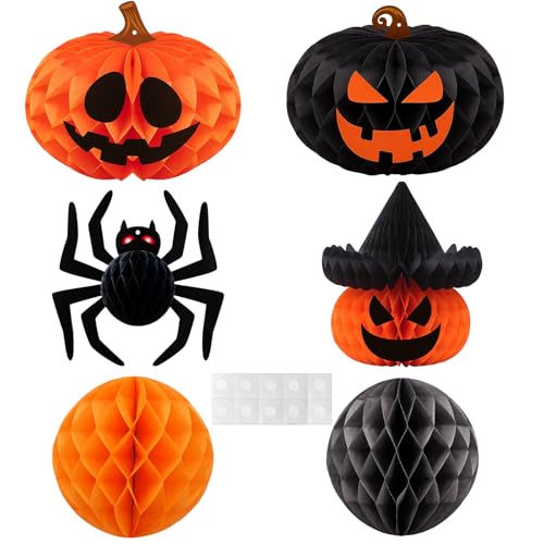 8er Set Wabenpapier Deko, Halloween Girlande Set, Happy Halloween Deko, Party Hängende Dekoration, Decorations Indoor von DvBCNMe