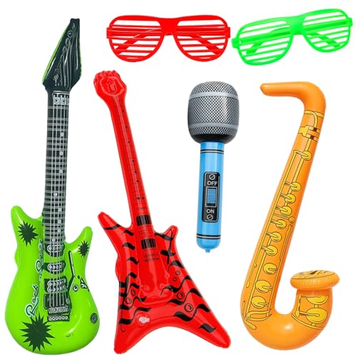Luftgitarren Zum Aufblasen, 6 Stück Set Mit Aufblasbarer Gitarre, Bass, Saxophon Und Mikrofon, Ideal Für Fotobox Accessoires, Musikpartys Und Hochzeitsdekoration Luftgitarren Zum Aufblasen, 6 Stück Set Mit Aufblasbarer Gitarre, Bass, Saxophon Und Mikrofon, Ideal Für Fotobox Accessoires, Musikpartys Und Hochzeitsdekoration von DvBCNMe