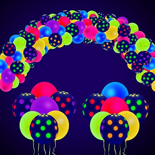 100 Stück 30,5 cm leuchtende Party-Luftballons und einfarbige UV-Neon-Leuchtballons leuchten im Dunkeln Latexballons reaktiv fluoreszierend transparente Ballons für Neon-Glühpartys von Dvaorc
