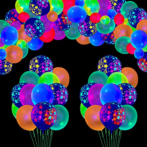 100 Stück Partyzubehör Glow Party Neon Party Supplies Set Neon Glow Balloons Glow in the Dark, Geburtstag Party Ballon, Neon Balloons Dekoration, Star Glow Balloons Color Glow Balloons (bunt + Stern) von Dvaorc