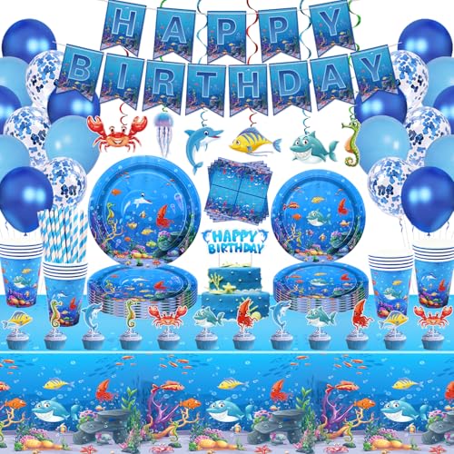 186 PCS Unter dem Meer Party ZubehörOzean Meer Partygeschirr Satz - Teller Tassen Servietten Tischdecke Banner Luftballons Tortenaufleger für Unterwasserwelt Geburtstag Party Dekorationen Serviert 20 186 PCS Unter dem Meer Party ZubehörOzean Meer Partygeschirr Satz - Teller Tassen Servietten Tischdecke Banner Luftballons Tortenaufleger für Unterwasserwelt Geburtstag Party Dekorationen Serviert 20 von Dvaorc
