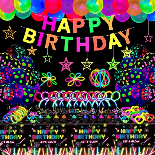 259 Pack leuchtende Partyartikel Knicklichter Party Packung Glow Thematische Party Hängende Dekorationen Geburtstagsparty Dekoration Tischdecke, Luftballons, Stöcke, Gläser und Stirnband 259 Pack leuchtende Partyartikel Knicklichter Party Packung Glow Thematische Party Hängende Dekorationen Geburtstagsparty Dekoration Tischdecke, Luftballons, Stöcke, Gläser und Stirnband von Dvaorc