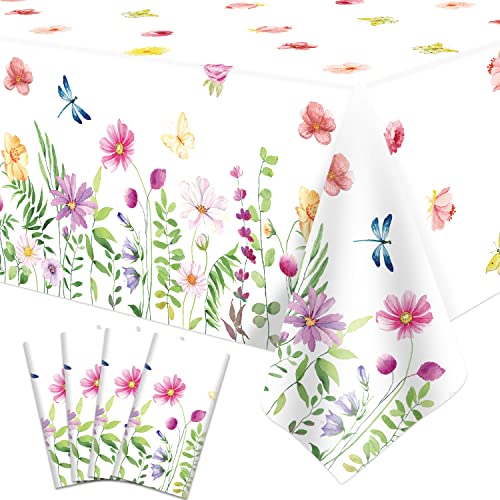 4 Stück Sommer Blumen Tischtuch Wilde Blumen Tischtuch Kunststoff Frühling Blumen Tischtuch Sommer Blume Einweg-Tischdecke für Party-Dekorationen 51 x 86 Zoll von Dvaorc