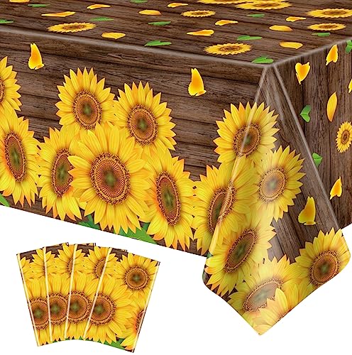 4 Stück Sonnenblume Holzmaserung Tischdecke Sonnenblume Kunststoff rustikale Tischdecke Sonnenblume Tischdecke Sonnenblume Tischdecke Vintage Holzmaserung Party Tischdecke 51 x 86 Zoll von Dvaorc