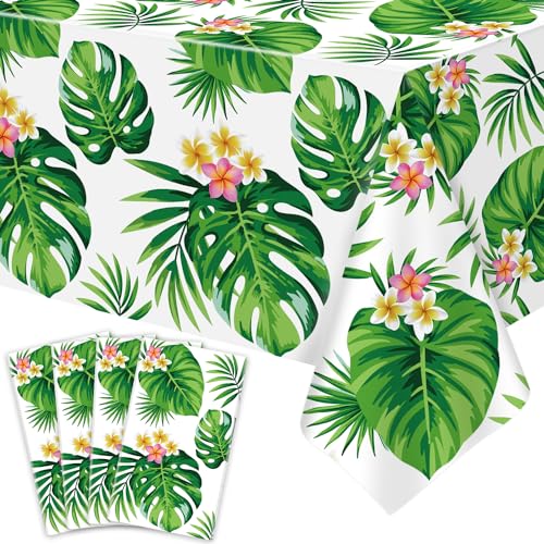 4 Stücke Hawaiian Luau Tischdecken Tropische Palmblätter Tischdecke Hawaiian Luau Tischdecke Palmblätter Tischdecke Geburtstag Party Sommer Pool Tropische Party Dekorationen 86 x 51 IN von Dvaorc
