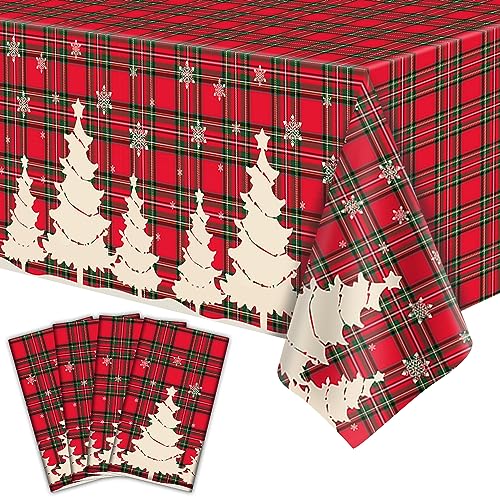 4 Stücke Weihnachten Tischdecke Weihnachten Karierte Tischdecke Buffalo Plaid Tischdecke Weihnachten Party Tisch Decken Xmas Party Dekoration mit Weihnachtsbaum und Schneeflocke 51 x 86 IN von Dvaorc