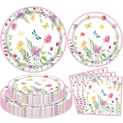 60 Packung Frühling Blume Garten Party Papier Teller und Servietten Set Wildflower Themed Supplies Flower Party Geschirr Set Spring Floral Baby Dusche Geburtstag Tea Time Dekorationen Serviert 20 von Dvaorc