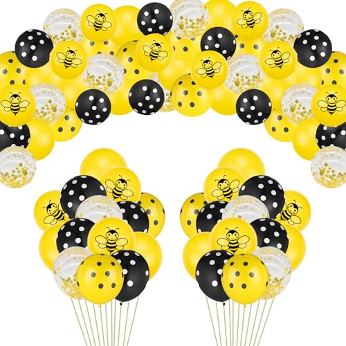 Dvaorc 100 Packung Happy Bee Day Ballons Biene Themed gelben Latex-Ballons Hummel Dots Konfetti Ballons für Baby-Dusche Biene Ballons Dekorationen Kit Biene Party Ballons von Dvaorc