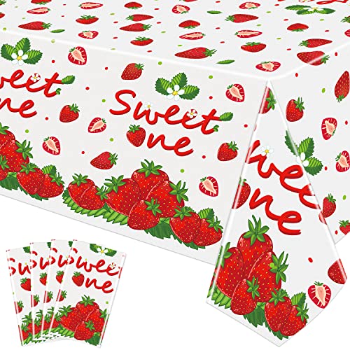 Dvaorc 4 Stück Strawberry Tablecloth Zoll Kunststoff Erdbeere Tischtuch Erdbeere Party Tischtuch Erdbeere Geburtstag Party Tischtuch Erdbeere Tabelle deckt für Indoor Outdoor Party Dekorationen von Dvaorc