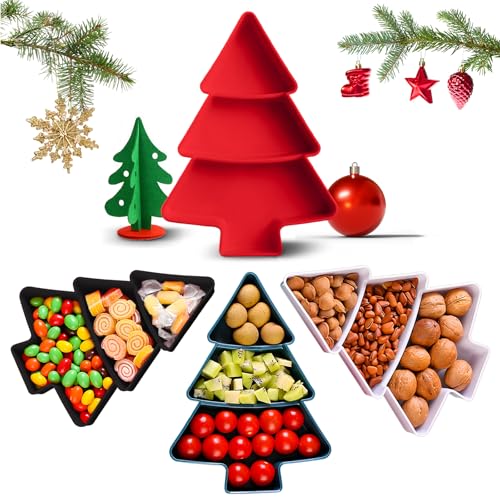 Dwafill Weihnachtsbaum Obstteller, Christmas Plates, Weihnachtsteller für Süßigkeiten, Geeignet für Obst, Snacks, Desserts von Weihnachtstablett, Serviertablett für Partyzubehör(rot) von Dwafill