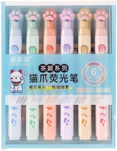 6pcs Set Farbmischung Doppelkopf Textmarker, Japanischer Fluoreszierender Stift, Vintage Textmarker, Candy Color Graffiti Pen, Cat Paw Shape Point Marker Liquid Textmarker 6pcs Set Farbmischung Doppelkopf Textmarker, Japanischer Fluoreszierender Stift, Vintage Textmarker, Candy Color Graffiti Pen, Cat Paw Shape Point Marker Liquid Textmarker von Dwang