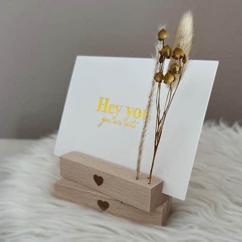 DwieDeko® Kartenhalter Holz 2er Set Herz – Trockenblumen Deko - Fotogeschenke beste Freundin - Geschenke für Frauen - Tischkartenhalter für Affirmationskarten - Danke Geburtstag Erwachsene o. Kinder von DwieDeko