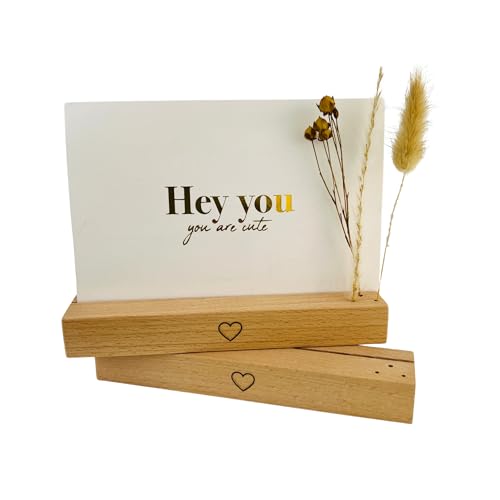 DwieDeko® Kartenhalter groß Holz 2er Set schwarzes Herz - Trockenblumen Deko - Fotogeschenke beste Freundin - Geschenke für Frauen - Tischkartenhalter Affirmationskarten - Danke Geburtstag Erwachsene von DwieDeko