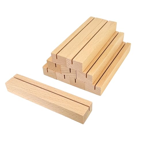 DwieDeko - 10 Stück Kartenhalter 15 cm extra lang aus Buchen Holz unbehandelt - Bilderleiste Tischkartenhalter Menükartenhalter Fotoleiste Kartenständer Tisch Deko Hochzeit - Ideal zum lasern von DwieDeko