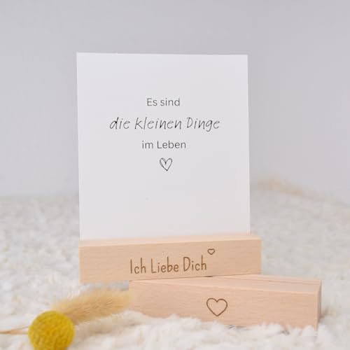 DwieDeko Postkartenhalter Holz 2er Set mit Ich Liebe Dich Gravur | 10cm Fotohalter | Freundin Oma | Beste Foto persönliches Geburtstag Geschenk | Holzaufsteller Herz | Kartenhalter| Männer & Frauen von DwieDeko