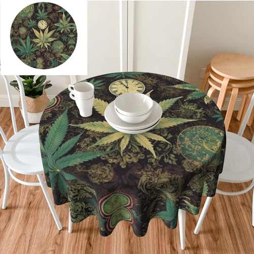 A Puff in Time Tischdecke mit Marihuana-Druck, rund, 152,4 cm, wasserdicht, abwischbar, Tischdecke, Esstischabdeckung für Bauernhaus, Outdoor, Küche, Tischabdeckung von Dwrepo