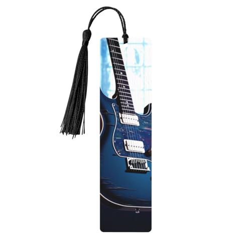 Blaue Gitarre Lesezeichen Holz Lesezeichen für Buchliebhaber Lesezeichen mit Quasten Holz Handwerk Holz Geschenkanhänger Etiketten Rechteck Lesezeichen Ornamente Ausgefallenes Geschenk für Männer von Dwrepo
