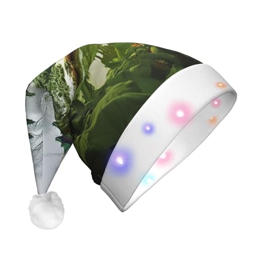 Dwrepo Blätter Pflanzen Weihnachtsmütze mit LED-Lichtern Erwachsene Weihnachtsmütze Plüsch Weihnachtsmütze für Frauen Männer Party Supplies von Dwrepo