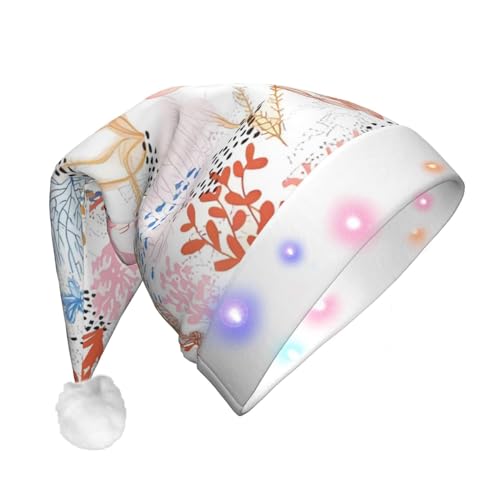 Dwrepo Coral Reef Weihnachtsmütze mit LED-Lichtern Erwachsene Weihnachtsmütze Plüsch Weihnachtsmütze für Frauen Männer Party Supplies von Dwrepo