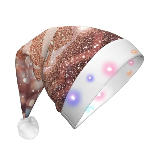 Dwrepo Glitzernder hübscher Druck Weihnachtsmütze mit LED-Lichtern Neuheit Plüsch Weihnachtsmütze Xmas Urlaub Hut Für Erwachsene Urlaub Party Geschenke von Dwrepo