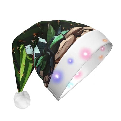 Dwrepo Kaktus-Druck Weihnachtsmütze mit LED-Lichtern Neuheit Plüsch Weihnachtsmann Hut Xmas Urlaub Hut Für Erwachsene Urlaub Party Geschenke von Dwrepo