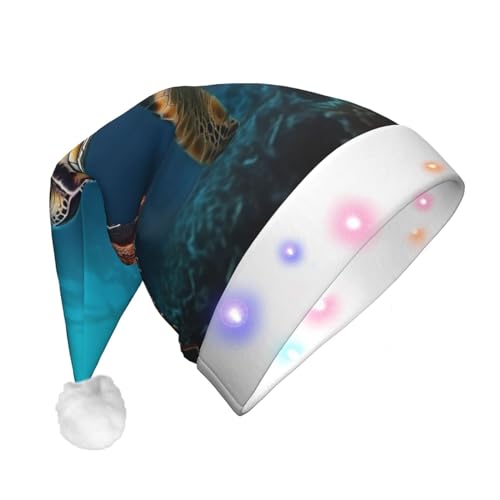 Dwrepo Meeresschildkröte Weihnachtsmütze mit LED-Lichtern Erwachsene Weihnachtsmütze Plüsch Weihnachtsmütze für Frauen Männer Party Supplies von Dwrepo