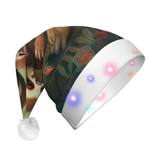 Dwrepo Niedliche Faultier-Weihnachtsmütze mit LED-Lichtern für Erwachsene, Weihnachtsmannmütze, Plüsch, Weihnachtsmütze für Damen und Herren, Partyzubehör von Dwrepo