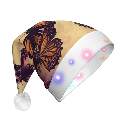 Dwrepo Schmetterling Weihnachtsmütze mit LED-Lichtern Erwachsene Weihnachtsmütze Plüsch Weihnachtsmütze für Frauen Männer Party Supplies von Dwrepo