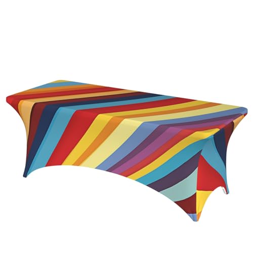 Dwrepo Tischdecke, 1,8 m, buntes Streifenmuster, rechteckig, dehnbar, Spandex, Tischdecke für Veranstaltungen, Hochzeiten, Bankette und Partys Dwrepo Tischdecke, 1,8 m, buntes Streifenmuster, rechteckig, dehnbar, Spandex, Tischdecke für Veranstaltungen, Hochzeiten, Bankette und Partys von Dwrepo