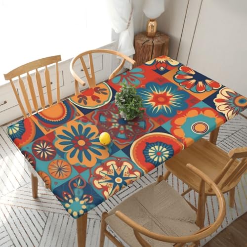 Dwrepo Tischdecke, 152 cm, Retro-Flowwer-Druck, elastische Tischdecken für rechteckige Tische, waschbare Terrassentischdecken für Veranstaltungen, Hochzeiten, Bankette und Partys von Dwrepo