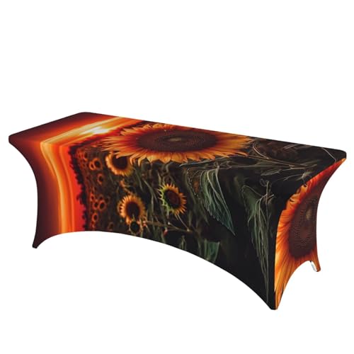Dwrepo Tischdecke, Sonnenuntergang, Sonnenblumendruck, rechteckig, dehnbar, Spandex, Tischdecke für Veranstaltungen, Hochzeiten, Bankette und Partys von Dwrepo