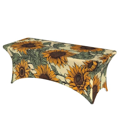 Dwrepo Tischdecke, romantischer Sonnenblumen-Druck, rechteckig, dehnbar, Spandex, Tischdecke für Veranstaltungen, Hochzeiten, Bankette und Partys von Dwrepo