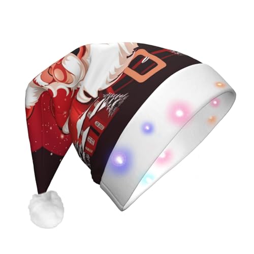 Dwrepo Weihnachtsmann Weihnachten Weihnachtsmütze mit LED-Lichtern Erwachsene Nikolausmütze Plüsch Xmas Hut für Frauen Männer Party Supplies von Dwrepo