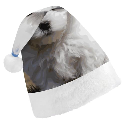 Dwrepo Weihnachtsmütze für Erwachsene, Nikolausmütze, Bichon Frisé, Uni, Urlaubsmütze, dicke Weihnachtsmütze, Party-Kopfbedeckung von Dwrepo