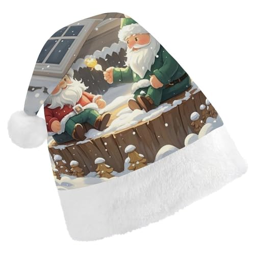 Dwrepo Weihnachtsmütze für Erwachsene, Nikolausmütze, Blick auf den Schnee, Uni, Urlaub, dick, Weihnachtsmütze, Party-Kopfbedeckung von Dwrepo