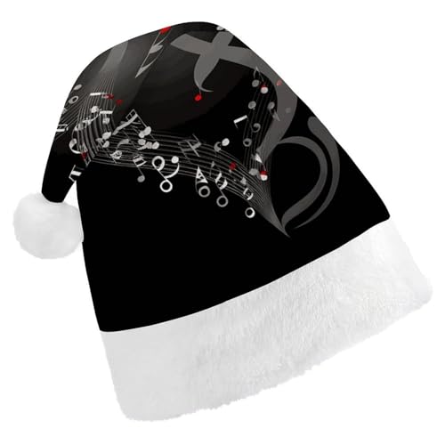 Dwrepo Weihnachtsmütze für Erwachsene, Nikolausmütze, Musiknote, Herz, Uni, Urlaub, dick, Weihnachtsmütze, Party-Kopfbedeckung von Dwrepo