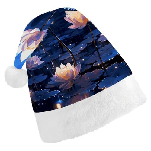 Dwrepo Weihnachtsmütze für Erwachsene, Nikolausmütze, Nachtblumen, Uni, Urlaubsmütze, dicke Weihnachtsmütze, Party-Kopfbedeckung von Dwrepo