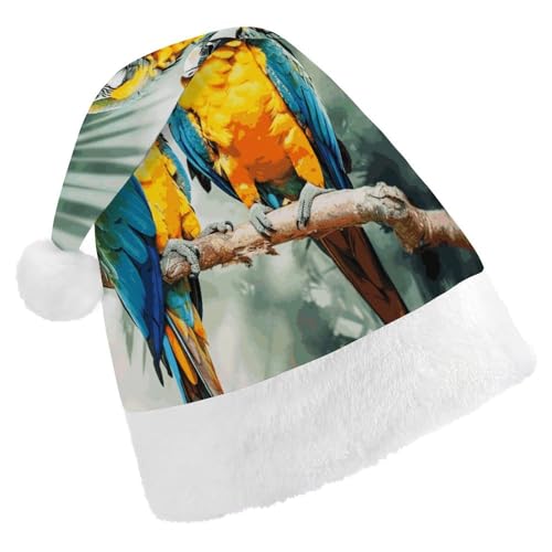Dwrepo Weihnachtsmütze für Erwachsene, Nikolausmütze, Papageien, Uni, Urlaubsmütze, dicke Weihnachtsmütze, Party-Kopfbedeckung von Dwrepo