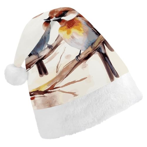 Dwrepo Weihnachtsmütze für Erwachsene, Nikolausmütze, Vögel, die auf einem Ast ruhen, Uni, Urlaubsmütze, dicke Weihnachtsmütze, Party-Kopfbedeckung von Dwrepo