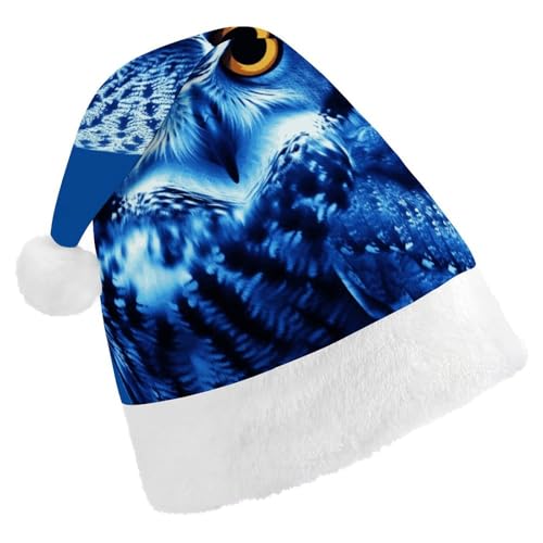 Dwrepo Weihnachtsmütze für Erwachsene, Nikolausmütze, blaue Eule, Uni, Urlaubsmütze, dicke Weihnachtsmütze, Party-Kopfbedeckung von Dwrepo