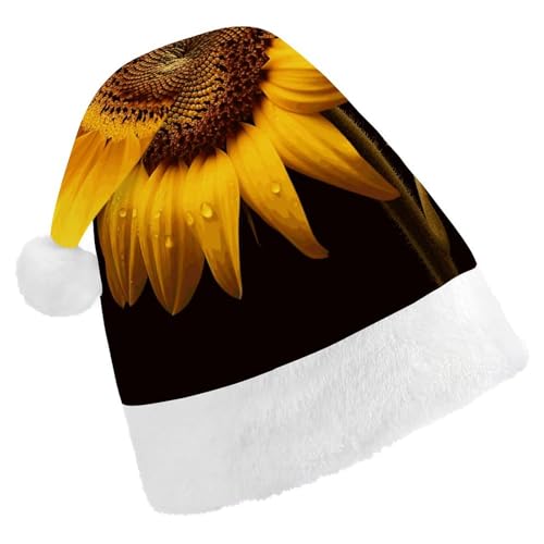 Dwrepo Weihnachtsmütze für Erwachsene, Nikolausmütze, gelbe Sonnenblume, Uni, Urlaubshut, dicke Weihnachtsmütze, Party-Kopfbedeckung von Dwrepo