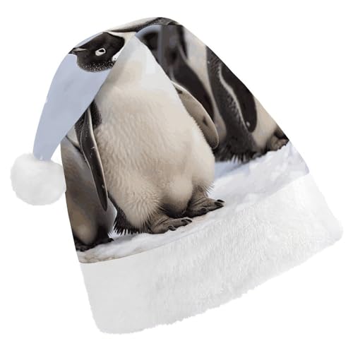 Dwrepo Weihnachtsmütze für Erwachsene, Nikolausmütze, junge Pinguine mit Schnee, Uni, Urlaub, dick, Weihnachtsmütze, Party-Kopfbedeckung von Dwrepo