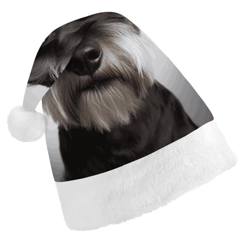 Dwrepo Weihnachtsmütze für Erwachsene, Nikolausmütze, niedlicher Schnauzer, Uni, Urlaubsmütze, dicke Weihnachtsmütze, Party-Kopfbedeckung von Dwrepo