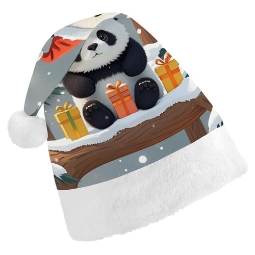 Dwrepo Weihnachtsmütze für Erwachsene, Nikolausmütze, niedlicher Weihnachtspanda, Uni, Urlaubsmütze, dicke Weihnachtsmütze, Party-Kopfbedeckung von Dwrepo