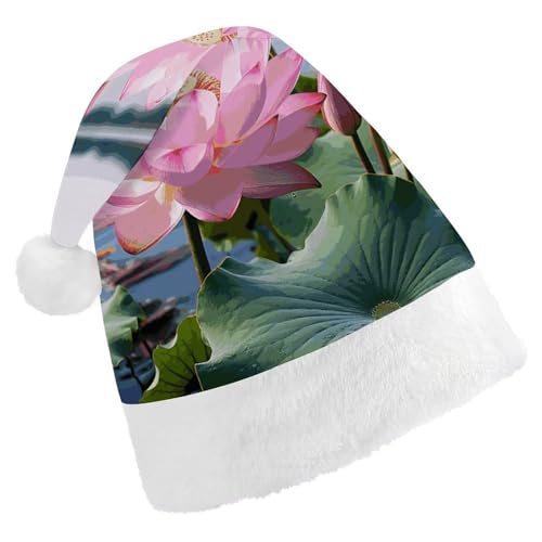 Dwrepo Weihnachtsmütze für Erwachsene, Weihnachtsmannmütze, Blumen, Uni, Urlaubsmütze, dicke Weihnachtsmütze, Party-Kopfbedeckung von Dwrepo