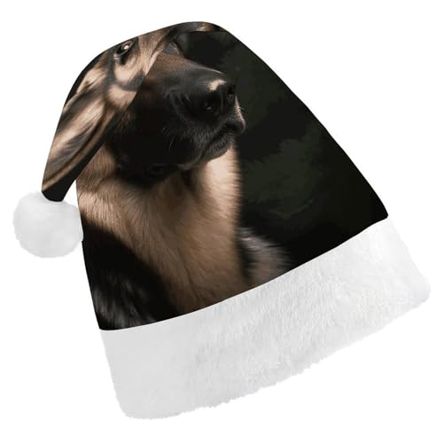 Dwrepo Weihnachtsmütze für Erwachsene, Weihnachtsmannmütze, Deutscher Schäferhund, Uni, Urlaubsmütze, dicke Weihnachtsmütze, Party-Kopfbedeckung von Dwrepo