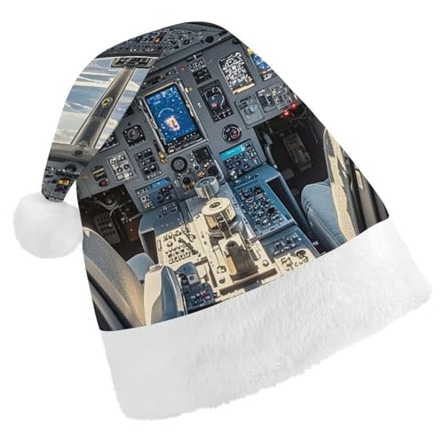 Dwrepo Weihnachtsmütze für Erwachsene, Weihnachtsmannmütze, Flugzeug, Cockpit, Uni, Urlaub, dick, Weihnachtsmütze, Party-Kopfbedeckung von Dwrepo