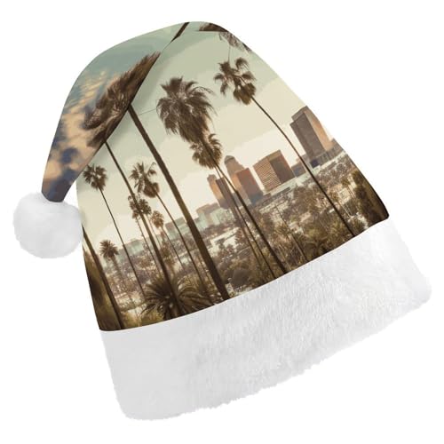 Dwrepo Weihnachtsmütze für Erwachsene, Weihnachtsmannmütze, Los Angeles, Palmen, Uni, Urlaub, dick, Weihnachtsmütze, Party-Kopfbedeckung von Dwrepo