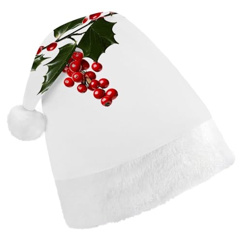 Dwrepo Weihnachtsmütze für Erwachsene, Weihnachtsmannmütze, Stechpalmenbeerenzweige, Uni, Urlaubsmütze, dicke Weihnachtsmütze, Party-Kopfbedeckung von Dwrepo