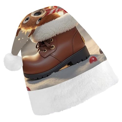Dwrepo Weihnachtsmütze für Erwachsene, Weihnachtsmannmütze, Weihnachts-Rentier, Uni, Urlaub, dick, Weihnachtsmütze, Party-Kopfbedeckung von Dwrepo